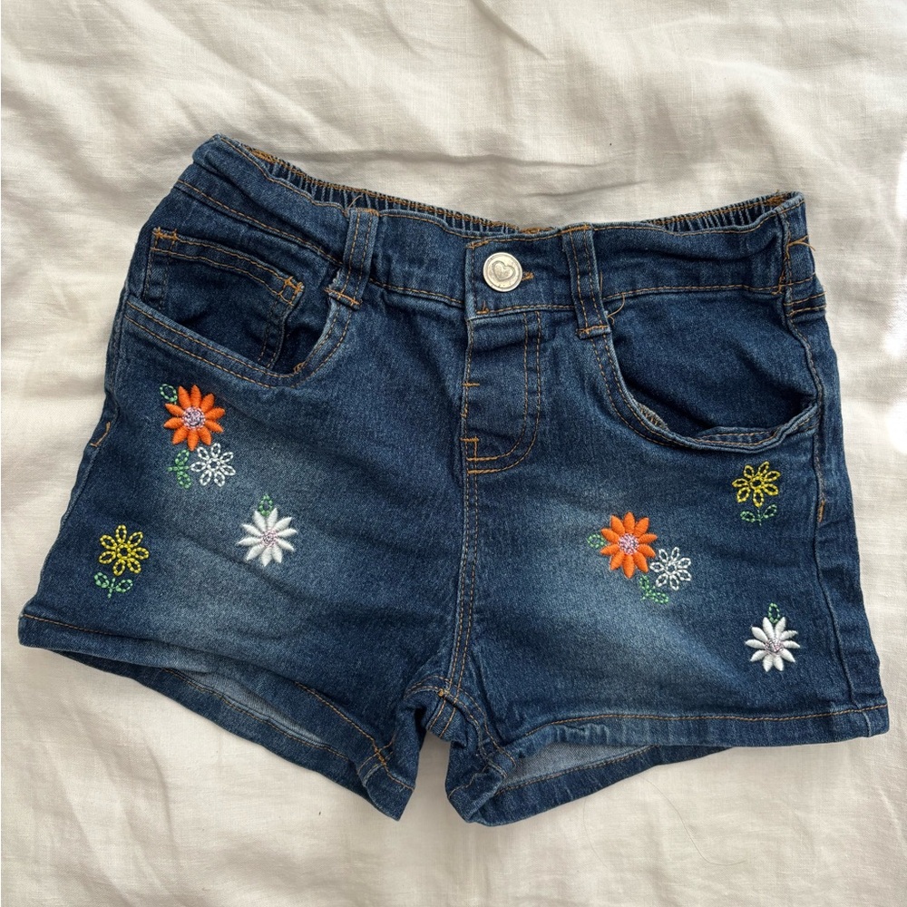 Embroidered Y2K Blue Denim Floral Shorts